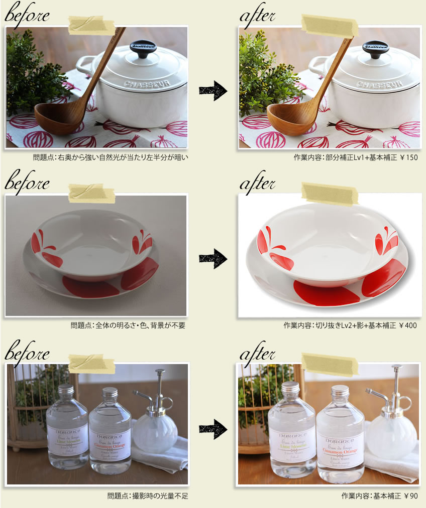 商品写真加工サービスの実例